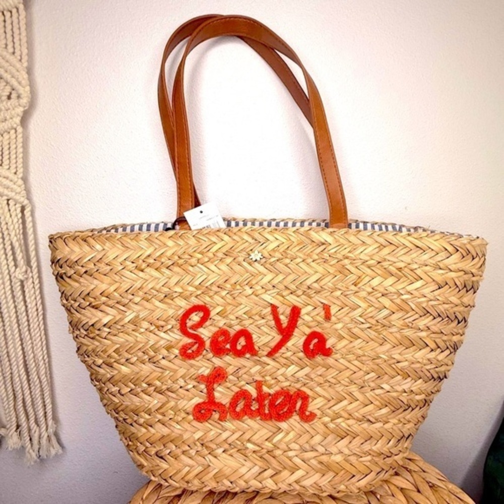 NEW Capelli Woven Tote Bag “Sea Ya Later” Embroidered carryall Striped Nautical